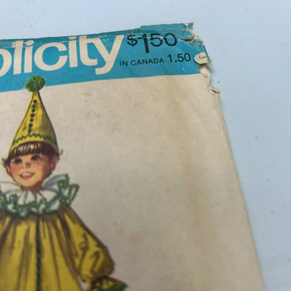 Simplicity Vintage 1970's Pattern #7162 Kids Clown‎ Costume Size 2-4